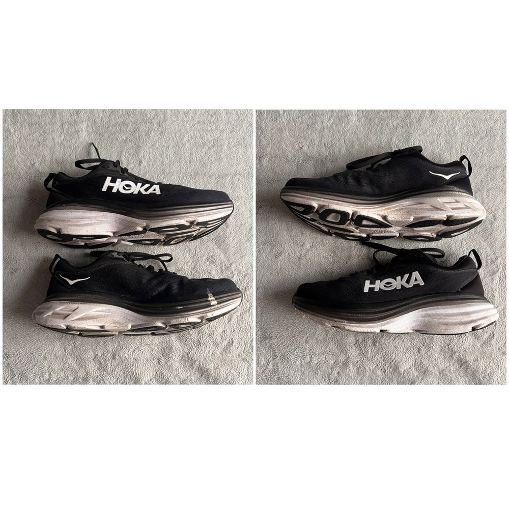 Hoka One One Bondi 8 Women's Wide Cushioned Running Shoe Sneaker Black White 8.5 - Picture 5 of 17